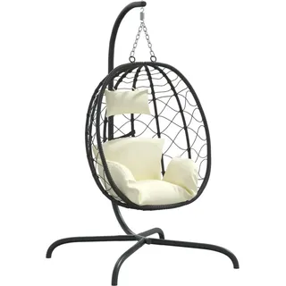 vidaXL Hängesessel mit Kissen Cremeweiß Poly Rattan & Stahl - Creme