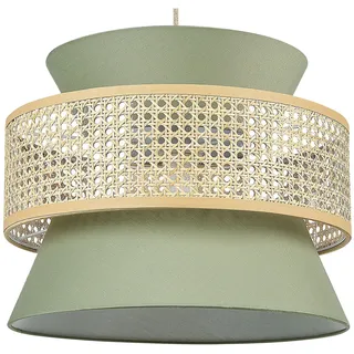BELIANI Hängelampe Hellgrün und Naturfarben Rattan mit Stoff 1-Flammig Kegelform Modern Boho Wohnzimmer Esszimmer Beleuchtung Ausstattung Pendelleuchte - Beige, Grün