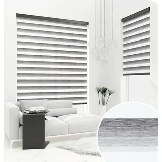 PREMIUM DOPPELROLLO BH3105 GRAU MELIERT mit Alu Kassette (140x220 cm, Kassettenfarbe: schwarz) - Schwarz