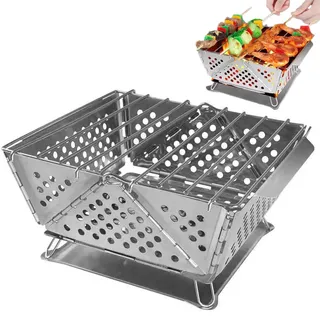 Holzkohlegrill, faltbar, Edelstahl, tragbar, 19x 21x 10cm - Silber