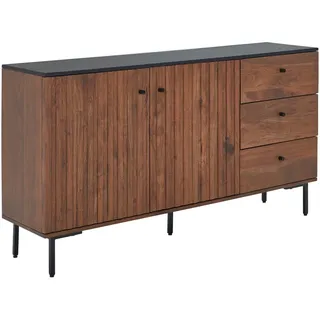 Mid.you Sideboard , Schwarz, Walnussfarben , Metall , Akazie , massiv , 1 Fächer , 3 Schubladen , 155x85x40 cm , Holzmöbel, Kommoden Holz, Sideboards Holz