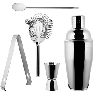 Butlers Cocktail-Set (5-teilig) Manhattan Lounge , Silberfarben , Metall , 27x5x27 cm , Barzubehör & Weinzubehör, Barzubehör