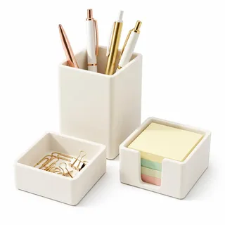 minimaliving ästhetisches Silikon-Schreibtisch-Organizer-Set,3-teilig,modernes Büro-Stifte Organizer mit Stiftehalter,Büroklammern-Ablage,Haftnotizhalter,stilvolle funktionale Büro Organizer(Beige)