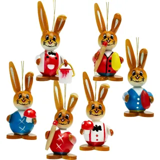 Sikora OD07 Osterdeko Osterhasen Figuren aus Holz zum Aufhängen 6er Set H: 6 cm
