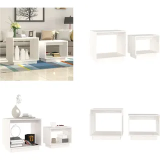 vidaXL Satztische 2 Stk. Weiß Massivholz Kiefer - Couchtisch - Couchtische - Holz Couchtisch - Beistelltisch - Weiß