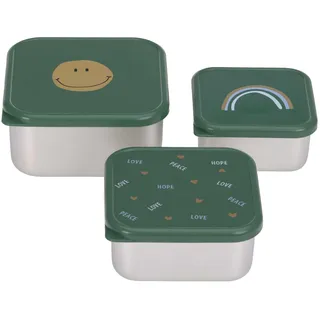 LÄSSIG Snackbox Kinder 3er Set Edelstahl Brotdose/Snackbox Stainless Steel Happy Rascals Smile