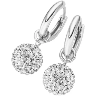 Paar Creolen FIRETTI "Schmuck Geschenk Silber 925 Kugel rhodiniert massiv", bunt (silberfarben, weiß, weiß), Ohrringe, Damen, 14,9mm, Silber 925 (Sterlingsilber), Paar Creolen, mit Kristallglas - Einhänger abnehmbar