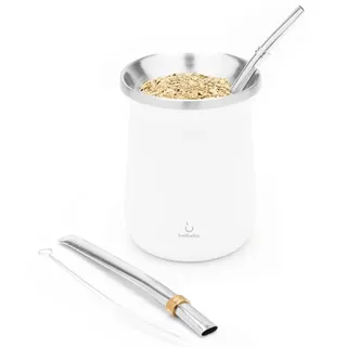 balibetov Yerba Mate Tee Set (Mate Becher) aus Rostfreiem Edelstahl mit Bombilla (Strohhalm) für Mate, Yerba Mate Set Leicht zu Reinigen und Sehr Widerstandsfähig (WEISS)