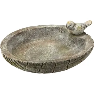 Vogeltränke Rund mit Vogelfigur Grau