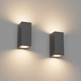 Klighten 2 Stück Dunkelgrau Wandleuchte Aussen Innen, Wasserdicht IP65 Modern Wandlampe Außen, Aluminium Eckig Außenlampe Außenleuchte Wand, Up Down GU10 Fassung Außenwandleuchte, ohne Glühbirne