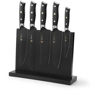 Wakoli Titanium Noir Messerset (5-teilig) Messerblock mit Messer - Küchenmesser Set mit 12,5–21 cm Messer mit Edelstahlklingen, schwarze Beschichtung, magnetischer Messerblock, Profi Kochmesser Set