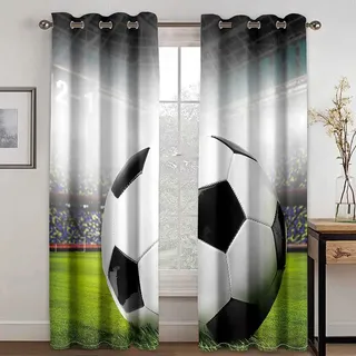 PVMLVM Vorhänge Verdunkelungsvorhang Kinderzimmer Schwarz-Weiß-Fußball 220x215cm 3D-Druck Ösen Gardinen Wärmegedämmt Blickdichter Vorhang Für Jungen Mädchen Kinder Schlafzimmer Spielzimmer