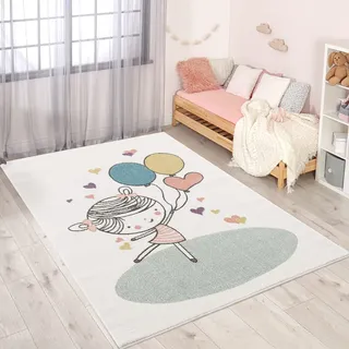 Carpet City Kinderteppich »Anime9393« rechteckig 11 mm Höhe Spielteppich, Mädchen, Herzen, Ballon, Weicher Flor, Pflegeleicht, beige