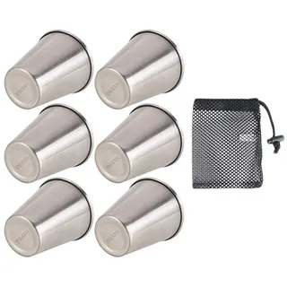 CLISPEED 6 Stück Schnapsbecher Edelstahl 100 ml Wiederverwendbar Wein Schnaps Bier Vodka Shotgläser Trinkbecher Metall Kleine Tasse mit Tasche Tragbar Outdoor Reisen Camping Bar Zuhause