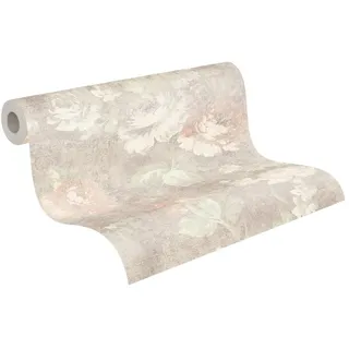 A.S. Création Vliestapete 10,05 m x 0,53 m mit Vintage Blumenmuster - Braun, Creme, Rot - Blumentapete in Leinenoptik Made in Germany - 336042