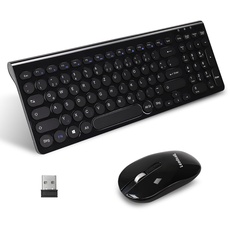 LeadsaiL Kabellose Tastatur und Maus Combo, Silent, 2,4 GHz USB-Empfänger, Funkmaus mit DPI-Taste, Für PC, Laptop, Deutsches QWERTZ-Layout, batteriebetrieben-Schwarz