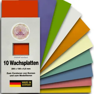 WIKAKERZEN Wachsplatten zum Gestalten und Verzieren von Kerzen DIY Set für Tauf- und Kommunionkerzen zum Selbstgestalten und Basteln, selbsthaftend ohne Kleber (10er-Sortiment, Pastell-Sortiment)
