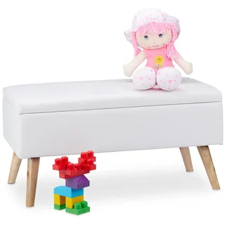 Relaxdays Sitzbank , weiß, , Holzwerkstoff, Kunststoff, Holz , 80x40x39.5 cm, , Wohnzimmer, Sessel, Hocker & Hockerbänke, Sitzhocker