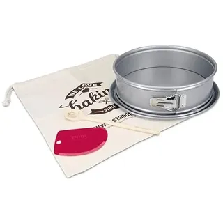 Städter We-Love-Baking SET 4-teilig Springform mit Flachboden Jubiläumsset zum Backen aus Metall Antihaft in der Farbe Silber, Länge: Ø 26,0 x 7,0 cm, 661950