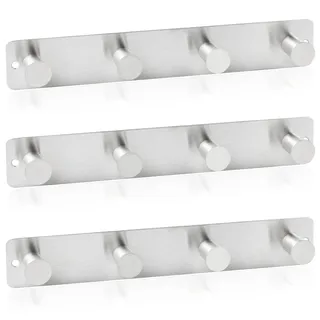 RICOO 3 x Wandgarderobe Metall Garderobenhaken MH025S-4x3 Hakenleiste 4 Edelstahl Haken zum Einhängen Garderobenhakenleiste Kleiderhaken Wand Handtuchhaken zum Bohren Garderobenleiste Metallhaken