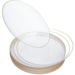 STACKABLES Partyteller, gehämmert, rund, transparent, mit Goldrand, leicht, elegant, wiederverwendbar, vielseitig verwendbar, Salat-, Brot- und Butterschalen, 20 Stück