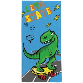 hermet Dinosaurier, Strandtuch für Kinder, 70 x 140 cm, Badetuch für Strand oder Pool mit Dinosaurier-Designs, 100% weiche Baumwolle, leicht und praktisch