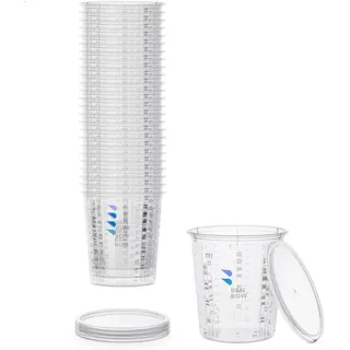 BenBow Profi-Messbecher 25x 385ml mit 3x Deckel - Mischbecher mit vielfältiger Skalierung für Harz, Epoxidharz & Lack – Becher mit Skala Lackmischbecher Meßbecher Lackbecher Einwegmischbecher