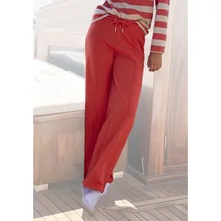 Relaxhose H.I.S, Damen, Gr. 48/50, N-Gr, rot, Interlock, Obermaterial: 60% Baumwolle, 40% Polyester, unifarben, Basic, bequem lang, Hosen Relaxhose, im maritimen Stil, Loungeanzug, Topseller