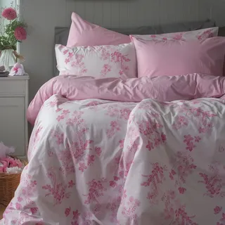 LERUUM Bettwäsche Set 220x240 Baumwolle Reversibel Blumen Streifen Bettbezug (Rosa Weiß 220 x 240 + 2 (65 x 65)