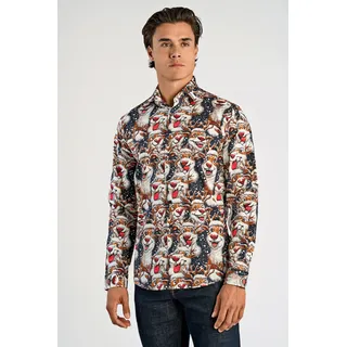 Lindbergh Langarmhemd mit weihnachtlichem All-Over Print Schwarz M