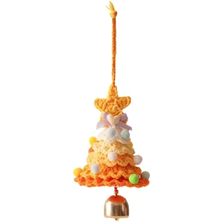 Weihnachten Deko, Mini Häkel-Weihnachtsbaum, Hängend Gestrickter Christbaum-Anhänger mit Glöckchen fur Weihnachtsdeko