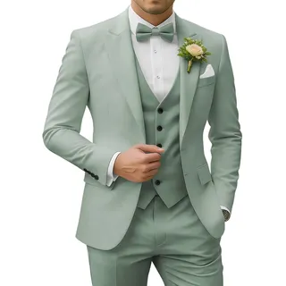 SPTALLFITJSV Herren 3-teiliger Anzug Slim Fit Peak Lapel 2-Knopf Blazer Jacke Weste Hose Set Hochzeit Business Abiball Party Anzug, Dusty Green, L