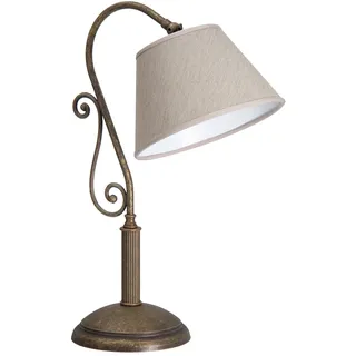 Licht-Erlebnisse Bruxelles Tischleuchte Messing Antik Stoffschirm E27 450 mm