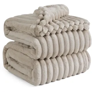 BEDSURE kuscheldecke 220x240 - Tagesdecke, Wolldecke & Fleecedecke, Sofadecke, Weiche Warme Grobe Korddecke für Zimmer Deko, Wohn- & Kuscheldecken, XXL Große Decke, Beige, 220 x 240 cm