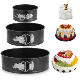 3 Stück Springform, Runde Backform, Kuchenform mit Abnehmbarer Flachboden, 3 Größen Tortenform, Backformen Set für Kuchen & Torten, Cake Pan aus Stahl, Auslaufsicher, Antihaftbeschichtet,11/18/23cm