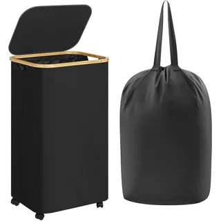 Wäschekorb-100L Faltbare Wäschebox mit Deckel & Rollen – Praktischer wäschesammler mit deckel, platzsparend & mobil-Wäschekorb Groß