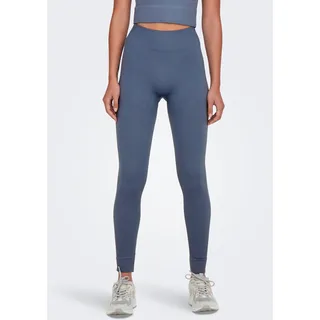 Trainingstights ONLY PLAY "ONPJAIA LIFE HW LOUNGE", Damen, Gr. M (L), N-Gr, blau (vintage indigo), Rippware, Obermaterial: 75% Nylon, 15% Polyamid, 10% Elasthan, Strukturmuster, unifarben, bequem knöchellang, Hosen Trainingstights, in gerippter Struktur