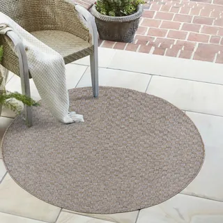 Außen-Teppich Mazovia - Einfarbig, Braun, Rund Teppich für Balkon, Terrasse - geometrisches Muster - Wetterfest - 150 x 150 cm - Bronze