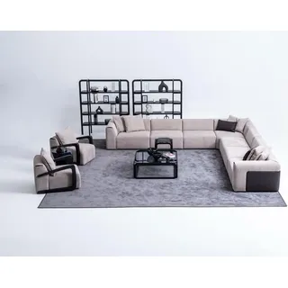Luxus Sofa-Set Sitzgruppe Wohnlandschaft L-Form Sofa Sessel Textil Neu - Beige, Schwarz