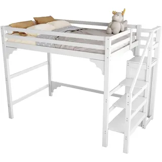 Stilvora Hochbett 140/200 cm in Weiß mit Kleiderschrank, Stauraum und Stufentreppe , Holz , 140x200 cm , Babymöbel & Kindermöbel, Kinderzimmer & Jugendzimmer, Kinderbetten, Hochbetten