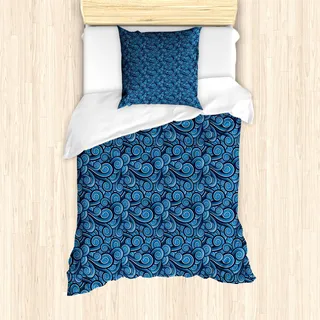 ABAKUHAUS Nautisch Mantele, Meeresozeanwellen, Milbensicher Allergiker geeignet mit Kissenbezügen, 135 cm x 200 cm - 80 x 80 cm, Blau Dunkelblau - Blau