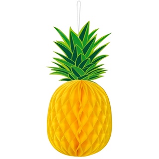 Boland 52492 - Wabendekoration Ananas, Größe 30 x 14 cm, aus Papier, grün-gelb, Party, Sommer, Strand, Garten, Dekoration