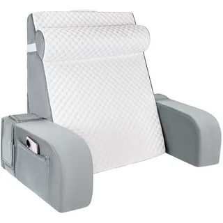 Babenest Groß Lesekissen Bett mit Abnehmbarer Nackenrolle & Armlehne, Ergonomisches Rückenkissen Kopfkissen mit Kopfkeil & Tasche, Reflux Sitzkissen zum Lesen Spielen Fernsehen für Bett & Sofa