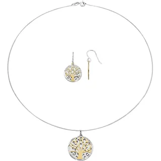 Firetti Ohrring und Ketten Set »Multipack Schmuck Geschenk Silber 925 Halskette Ohrhaken Lebensbaum« (Set, 4 Stk. tlg.), goldfarben