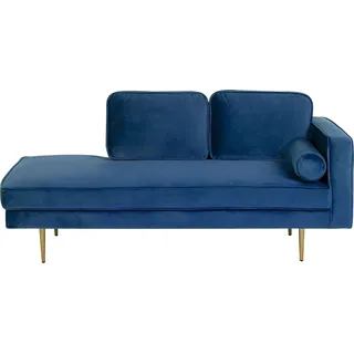 BELIANI Chaiselongue Rechtsseitig Marineblau Samt mit Goldenen Metallbeinen Lehne Kissen Nackenrolle Modern Récamiere Liegesofa für Wohnzimmer - Blau, Gold