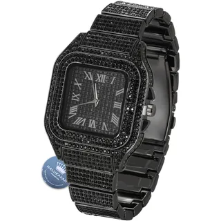 Halukakah Diamanten Gold Uhr, Herren Rhodium Schwarz Plattiert 40MM Breite Quadratisches Zifferblatt Quarz Armband 24cm,Kostenlose Geschenkbox