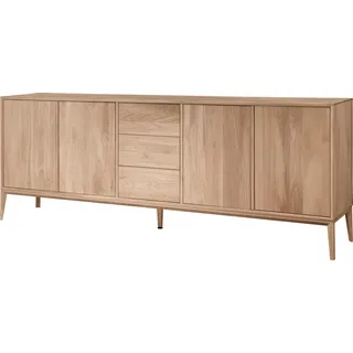 Sideboard HOME AFFAIRE "Koda, Anrichte mit 2 Schränken & 3 Schubladen, Push-to-Open-Funktion", beige (natur), B:221,6cm H:81,9cm T:41,5cm, Sideboards, Sideboard, Massives Eichenholz, verstellbare Einlegeböden, Minimalistischer Stil