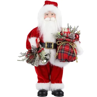 AGM Santa Claus Figur, stehende Weihnachtsmann mit Geschenk- und Weihnachtsglocken, Klassische Weihnachtsbaumdekoration, Zuhause, Restrant - 30 cm