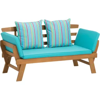 greemotion Multifunktionsbank Tobago aus Akazienholz FSC® 100%, Holzbank mit Auflagen und klappbaren Armlehnen, als Liege oder Bank nutzbar