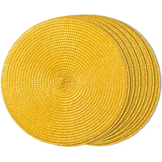 FunWheat Set mit 6 Tischsets, rund, geflochten, für Esstische, waschbar und rutschfest, 33 cm (13 Zoll), Gelb